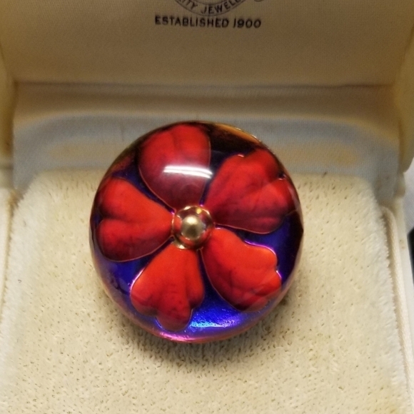 90s Barbara Bui Paris Flower Glass Dome Pin - Picture 4 of 8